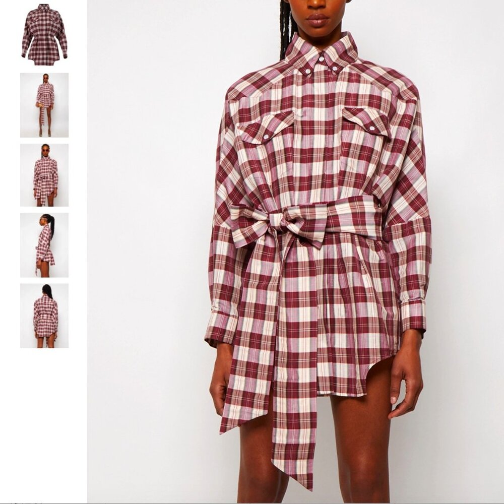 ALEXANDRE VAUTHIER TIE WAIST MINI SHIRT DRESS CARMINE sz FR 38 in Red